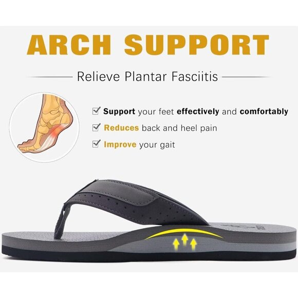 〽️Men\'s Flip Flop Sandal Gray Leather Slip On Arch Support Comfortable Shoes main image 9